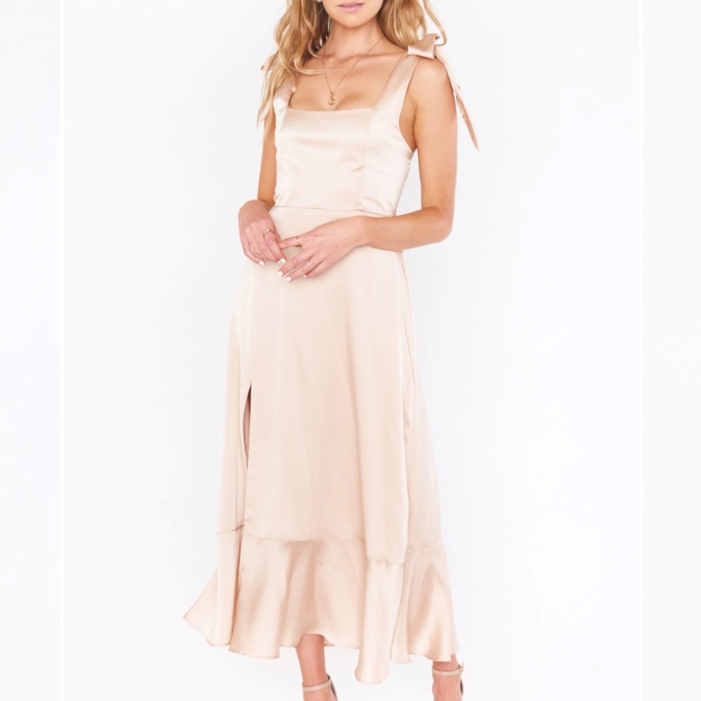 Show Me Your Mumu Claire Midi Dress Champagne Luxe Satin Size Small